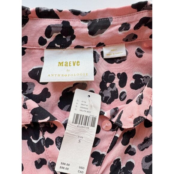 NWT MAEVE Rita Pink Black Leopard Printed Crepe Long Tunic Blouse Top, Size S - Picture 11 of 14